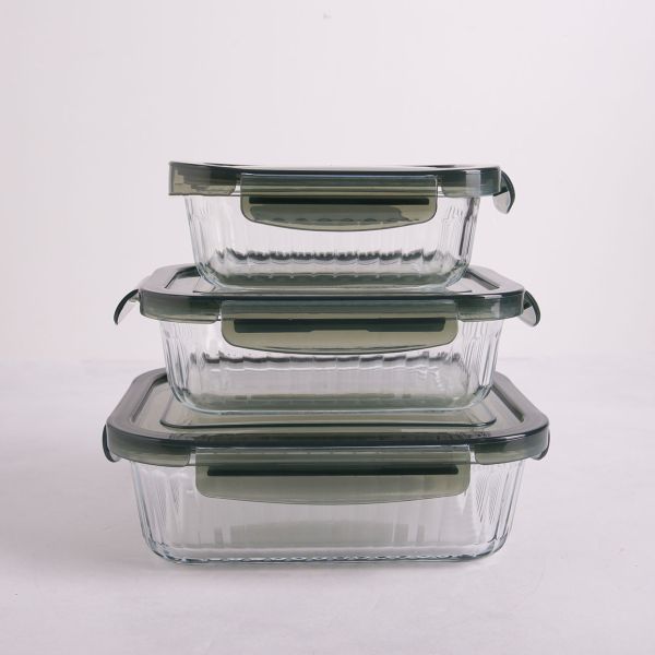מארז 3 מיכלי אחסון זכוכית עם מכסה פלסטיק thumbnail
