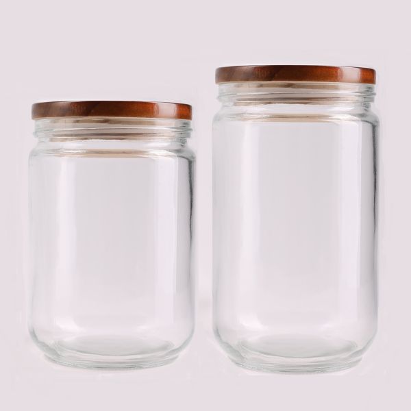 צנצנת זכוכית עם מכסה במבוק - דגם MARY