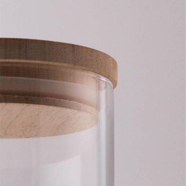 צנצנת זכוכית עם מכסה עץ - דגם Hermet