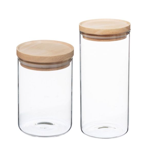 צנצנת זכוכית עם מכסה עץ - דגם Hermet