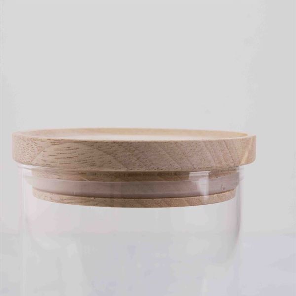 צנצנת זכוכית עם מכסה עץ - דגם Hermet