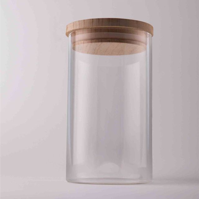 צנצנת זכוכית עם מכסה עץ 1.3 ליטר Hermet