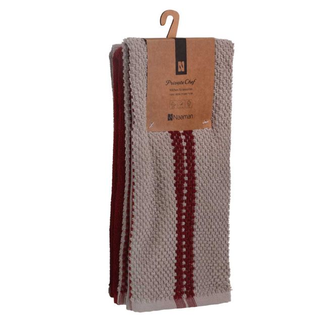 מארז 3 מגבות מטבח 100% כותנה בורדו