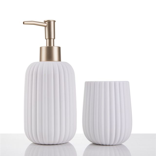 סט אמבטיה קרמיקה – דיספנסר וכוס מעוצבים Soho