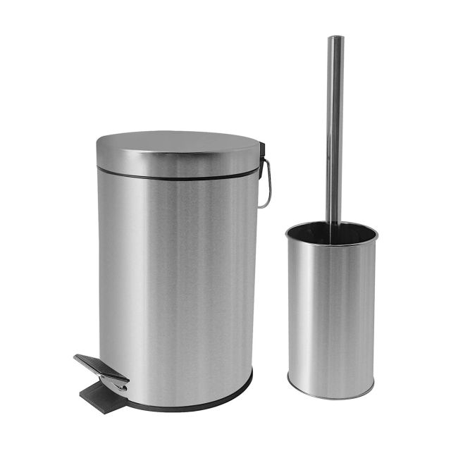 פח אשפה ומברשת - נירוסטה