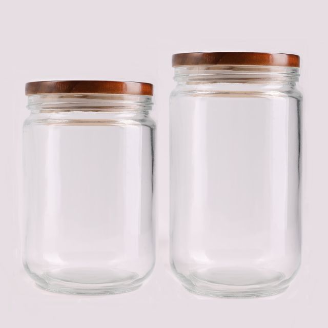 צנצנת זכוכית עם מכסה במבוק - דגם MARY